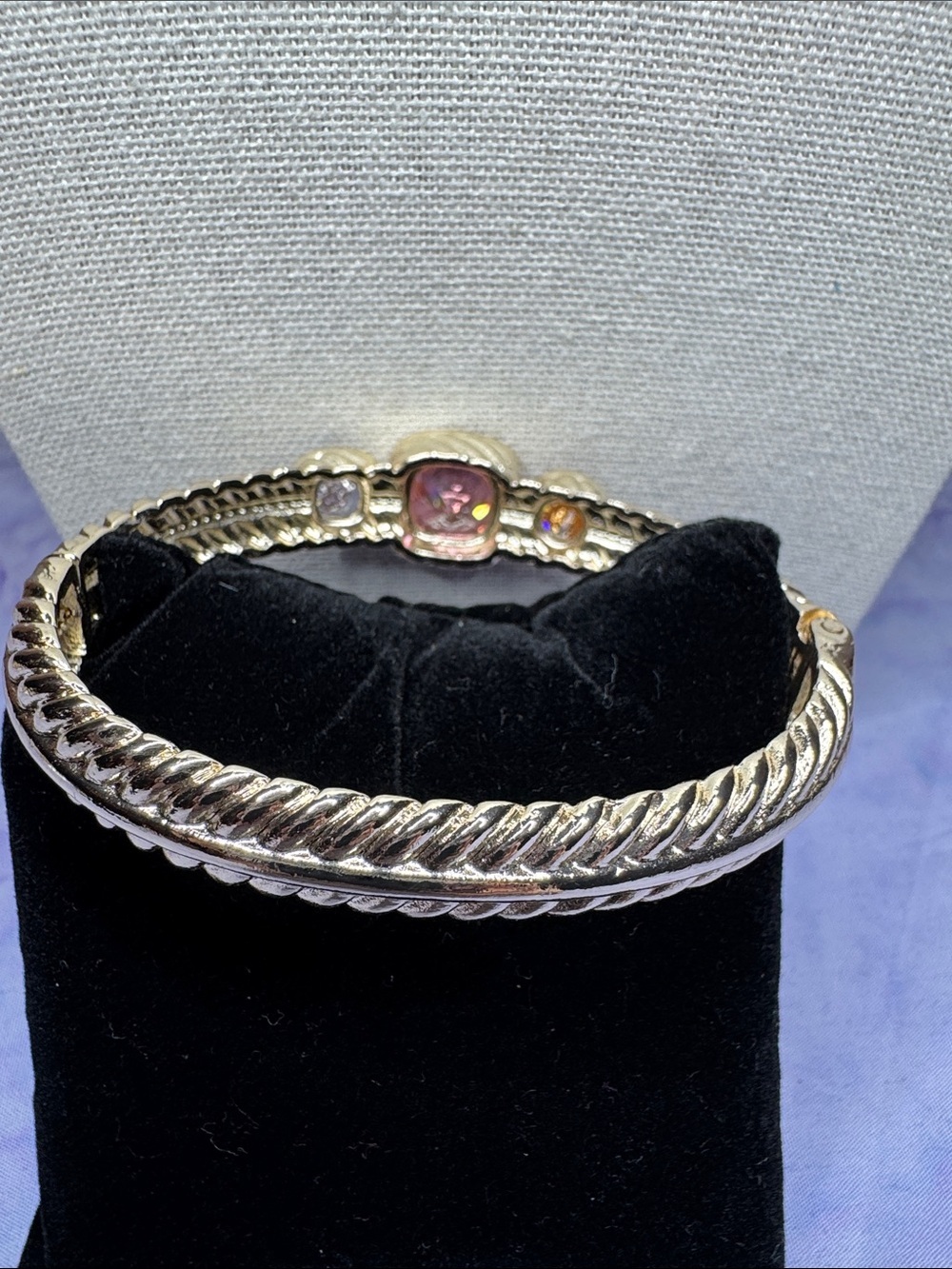 Sterling Silver Triple Gemstone Cuff Bracelet - Pink, Purple, Champagne NWOT - Picture 2 of 6